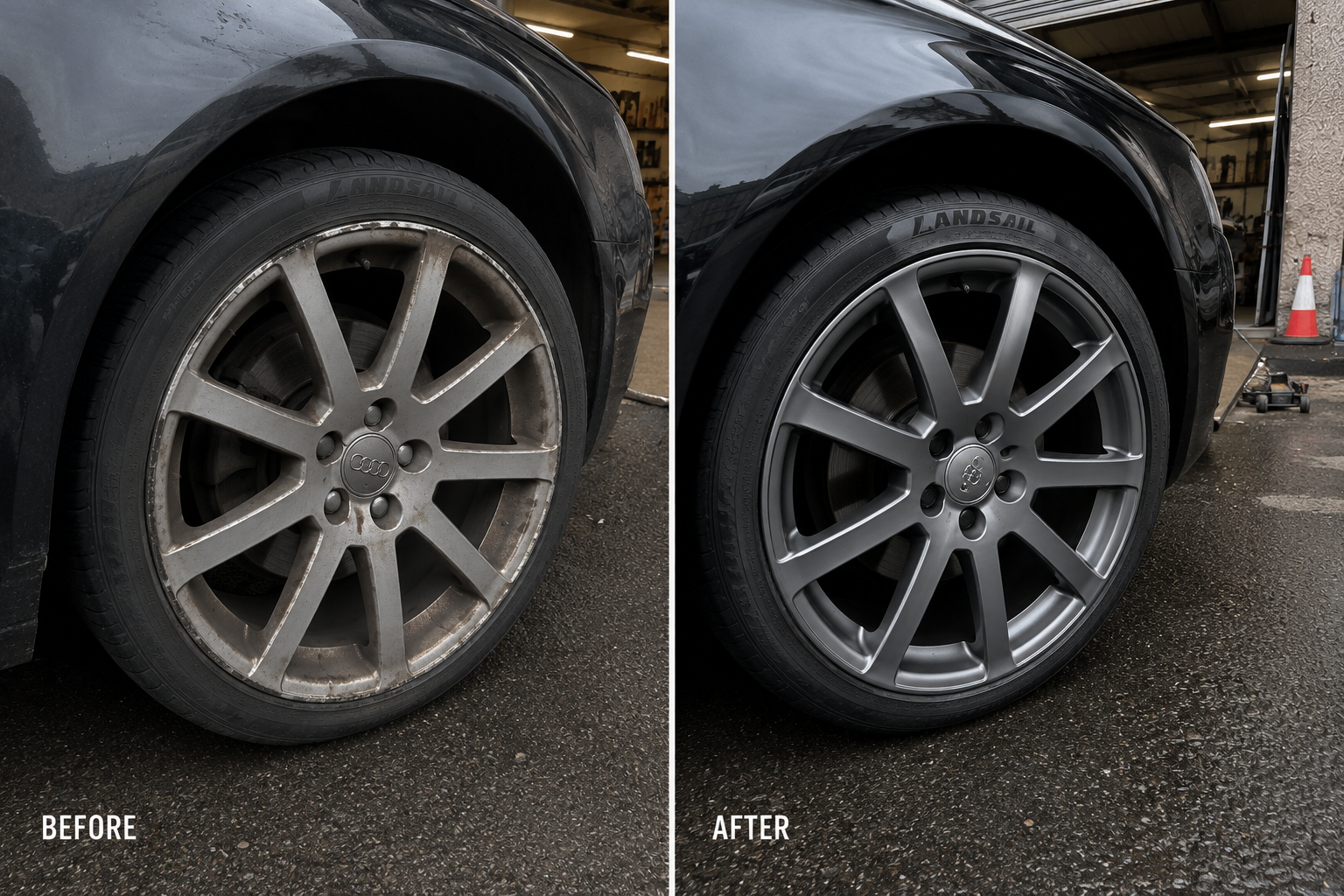 Alloy & trim refurb on a Audi A3, before and after